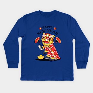 Chinese New Year, cute dragon lion dance Kids Long Sleeve T-Shirt